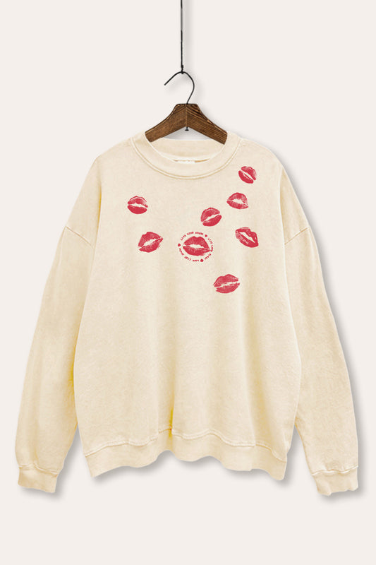 kiss mark lips graphic mineral wash sweatshirt
