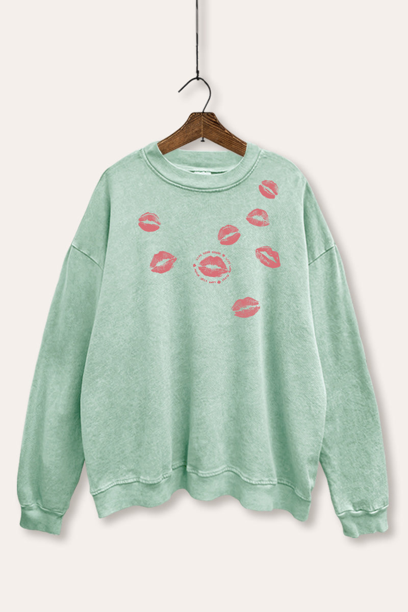 Kiss Mark Lips Graphic Mineral Wash Sweatshirt