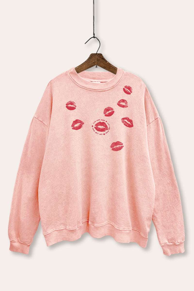 Kiss Mark Lips Graphic Mineral Wash Sweatshirt