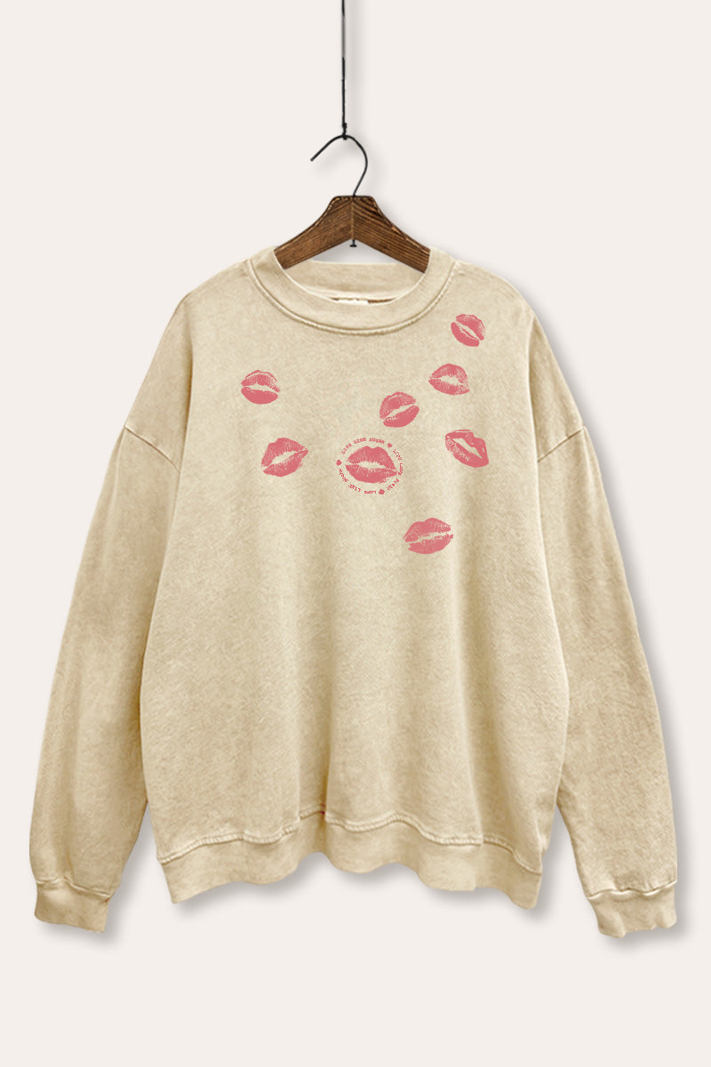 Kiss Mark Lips Graphic Mineral Wash Sweatshirt