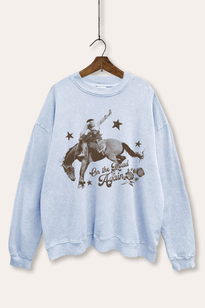 On The Road Again Cowboy Graphic Mineral Wash Sweatshirt