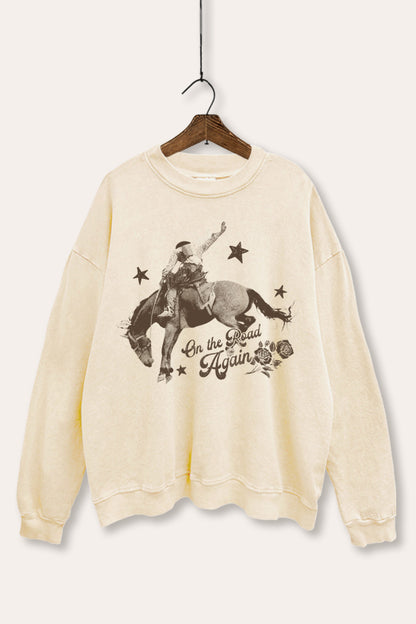 On The Road Again Cowboy Graphic Mineral Wash Sweatshirt
