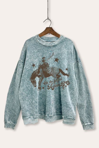 On The Road Again Cowboy Graphic Mineral Wash Sweatshirt