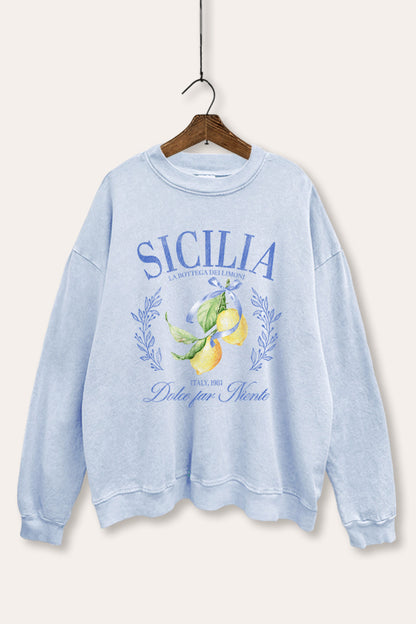 Sicilia Italy Lemons Coastal Graphic Mineral Wash Sweatshirt