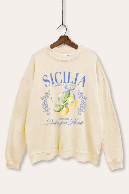 Sicilia Italy Lemons Coastal Graphic Mineral Wash Sweatshirt