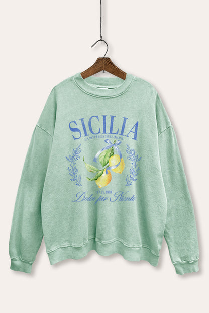 Sicilia Italy Lemons Coastal Graphic Mineral Wash Sweatshirt