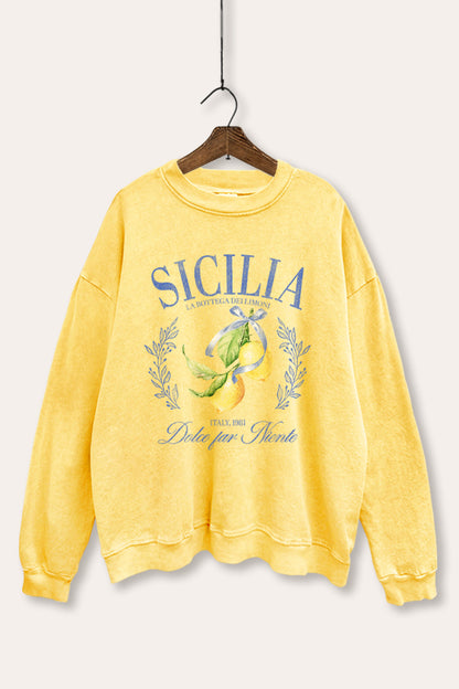 Sicilia Italy Lemons Coastal Graphic Mineral Wash Sweatshirt