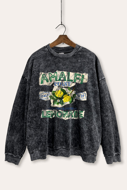 Amalfi Coast Lemon Fruit Graphic Mineral Wash Sweatshirt