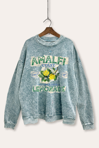 Amalfi Coast Lemon Fruit Graphic Mineral Wash Sweatshirt