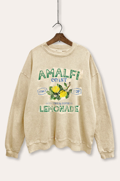 Amalfi Coast Lemon Fruit Graphic Mineral Wash Sweatshirt