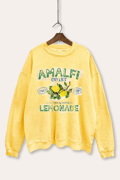 Amalfi Coast Lemon Fruit Graphic Mineral Wash Sweatshirt