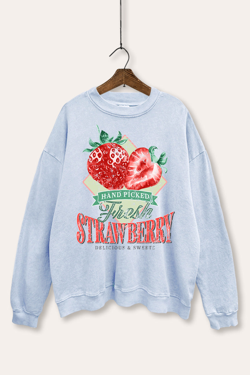 Distressed Strawberry Fruit Graphic Mineral Wash Sweatshirt