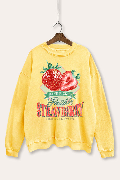 Distressed Strawberry Fruit Graphic Mineral Wash Sweatshirt