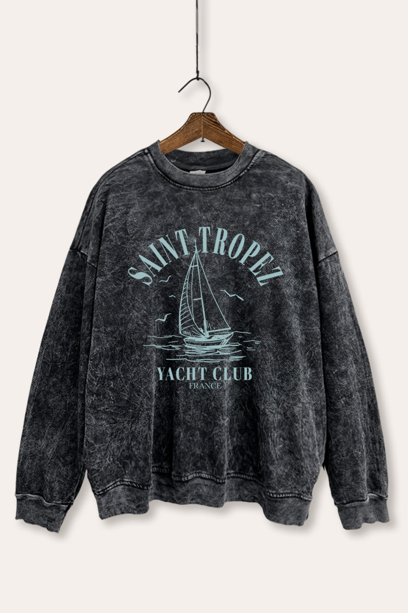 saint tropez yacht club graphic mineral wash sweatshirt