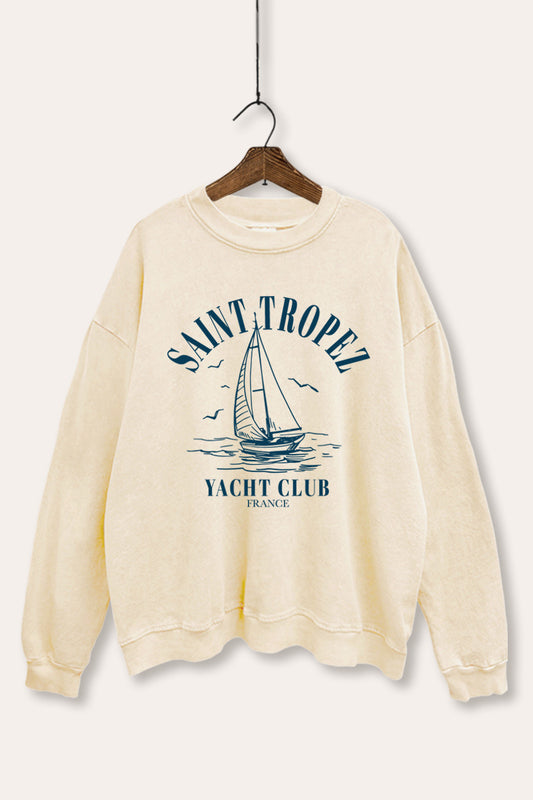 saint tropez yacht club graphic mineral wash sweatshirt