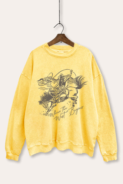 Where The West Begins Cowboy Graphic Mineral Wash Sweatshirt