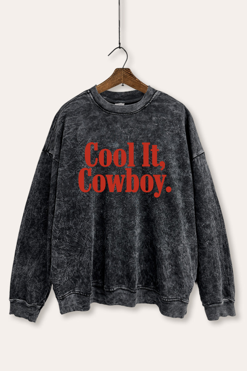 "cool it cowboy" mineral wash graphic sweatshirt