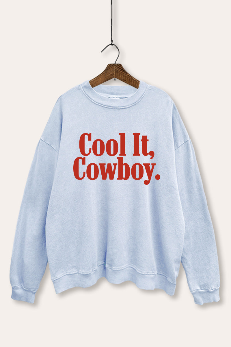 "cool it cowboy" mineral wash graphic sweatshirt