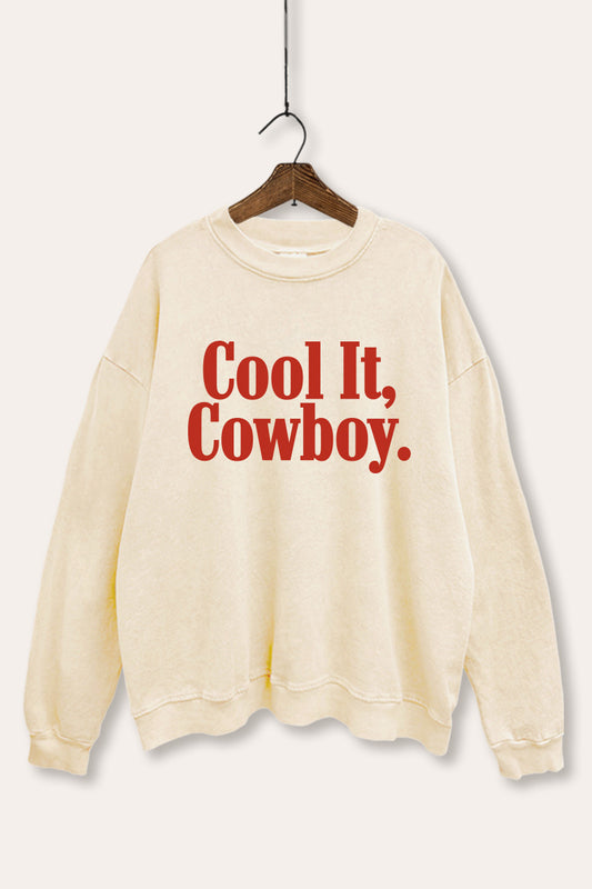 "cool it cowboy" mineral wash graphic sweatshirt
