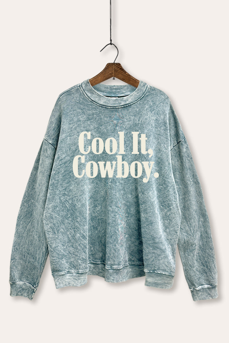 "cool it cowboy" mineral wash graphic sweatshirt