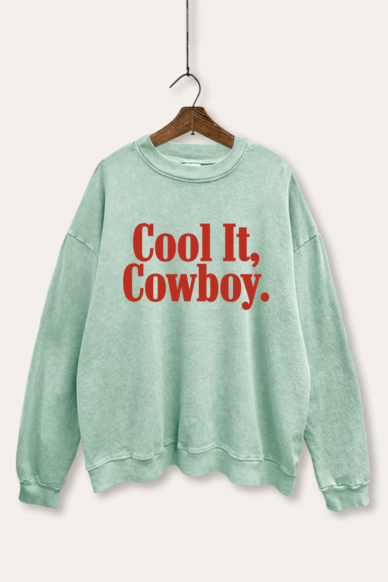 "cool it cowboy" mineral wash graphic sweatshirt