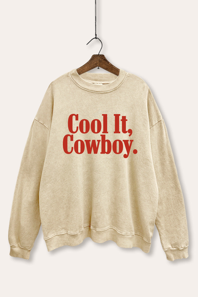 "cool it cowboy" mineral wash graphic sweatshirt