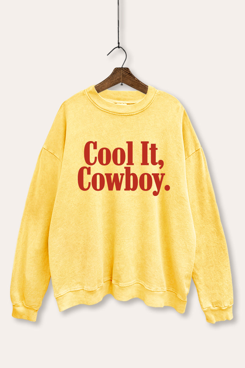 "cool it cowboy" mineral wash graphic sweatshirt