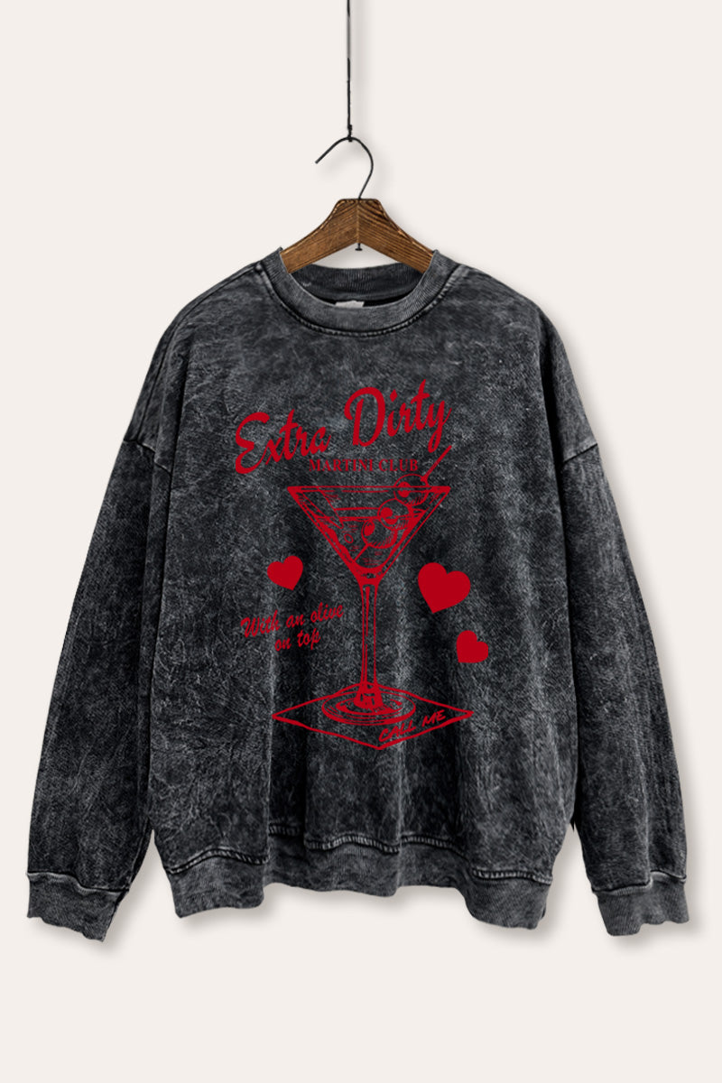 dirty martini hearts graphic mineral wash sweatshirt