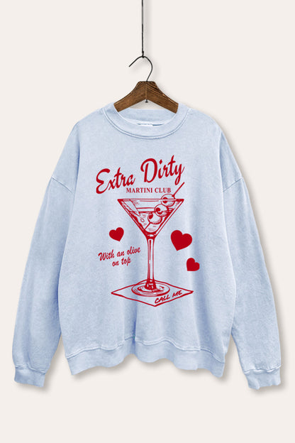 Extra Dirty Martini Hearts Graphic Mineral Wash Sweatshirt