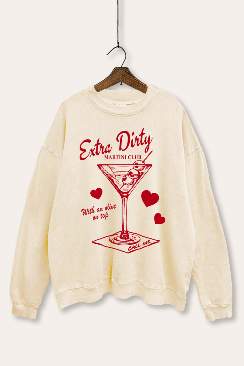 dirty martini hearts graphic mineral wash sweatshirt