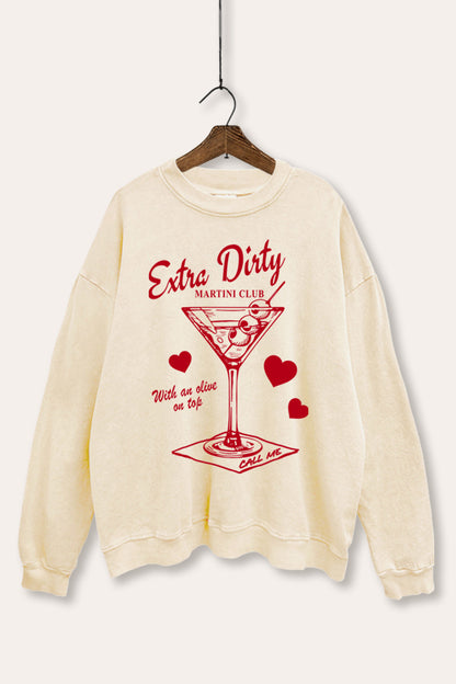 Extra Dirty Martini Hearts Graphic Mineral Wash Sweatshirt