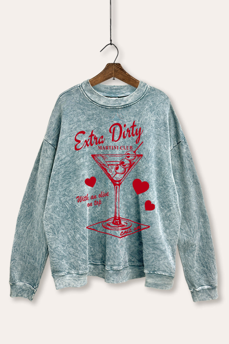 dirty martini hearts graphic mineral wash sweatshirt