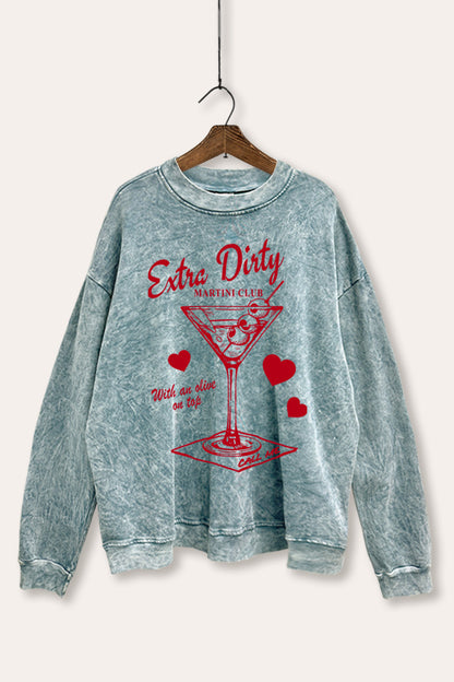 Extra Dirty Martini Hearts Graphic Mineral Wash Sweatshirt