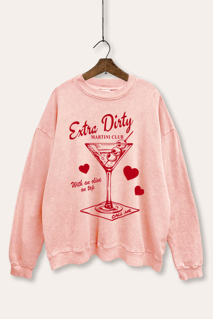 Extra Dirty Martini Hearts Graphic Mineral Wash Sweatshirt