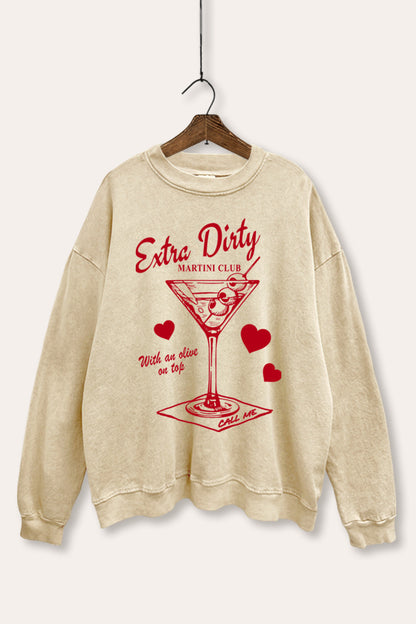 Extra Dirty Martini Hearts Graphic Mineral Wash Sweatshirt