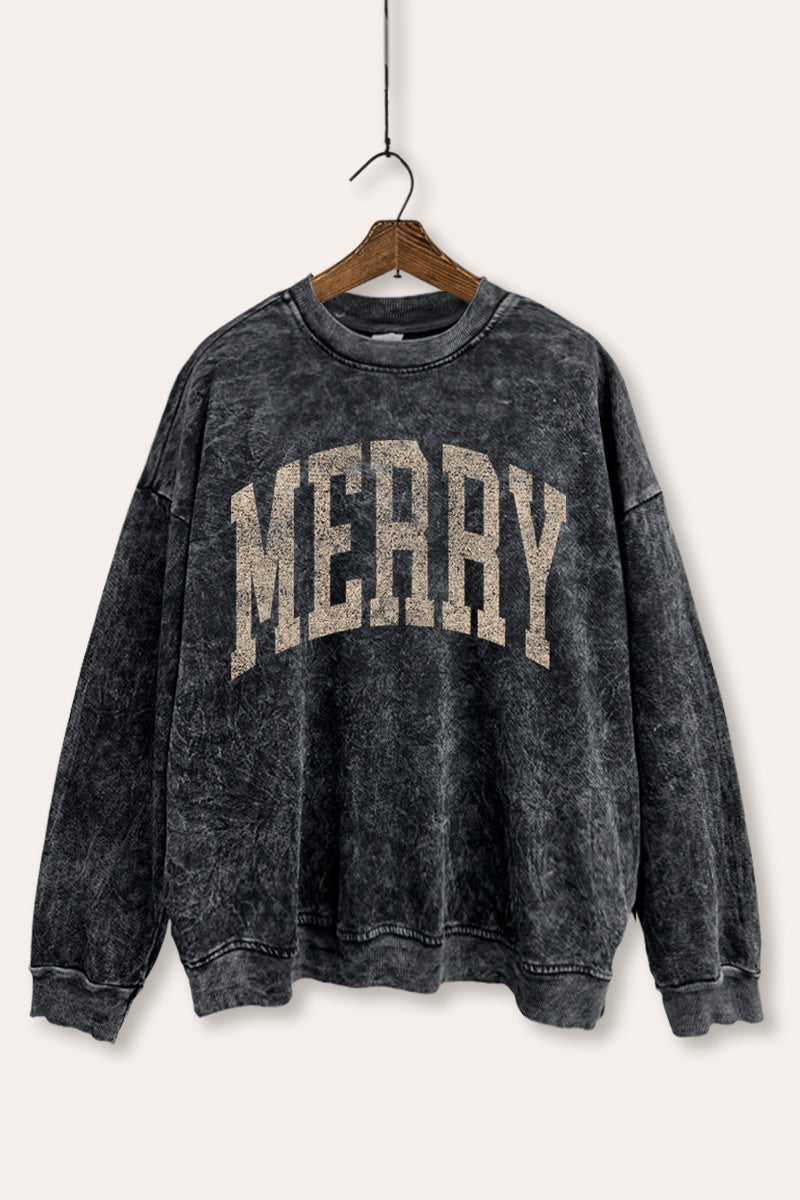 "merry" typography christmas graphic mineral wash sweatshirt