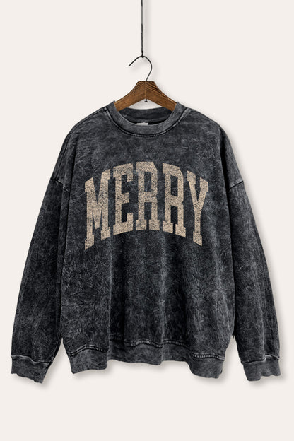 Merry Christmas Typography Mineral Wash Sweatshirt