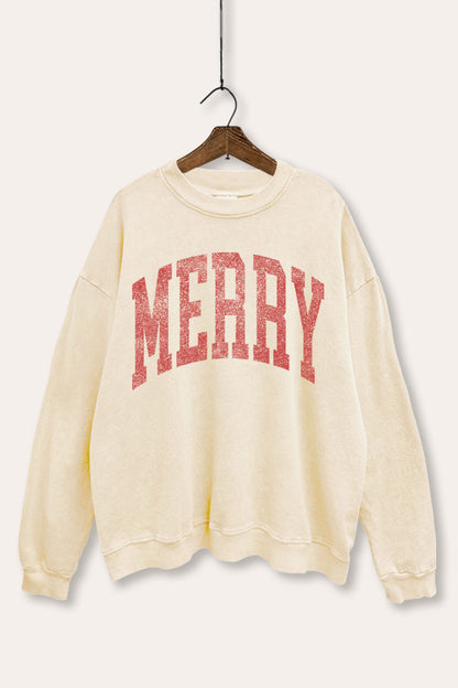 Merry Christmas Typography Mineral Wash Sweatshirt