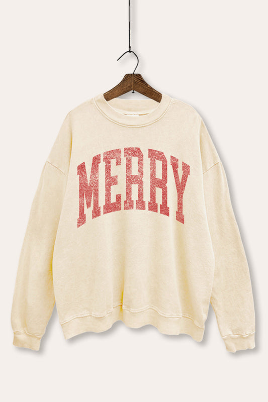 "merry" typography christmas graphic mineral wash sweatshirt