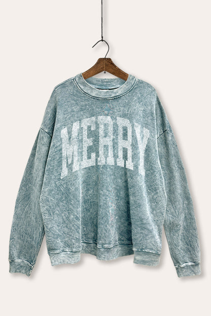Merry Christmas Typography Mineral Wash Sweatshirt