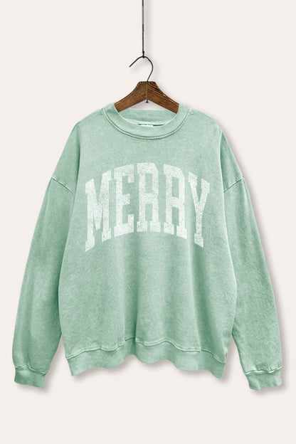Merry Christmas Typography Mineral Wash Sweatshirt
