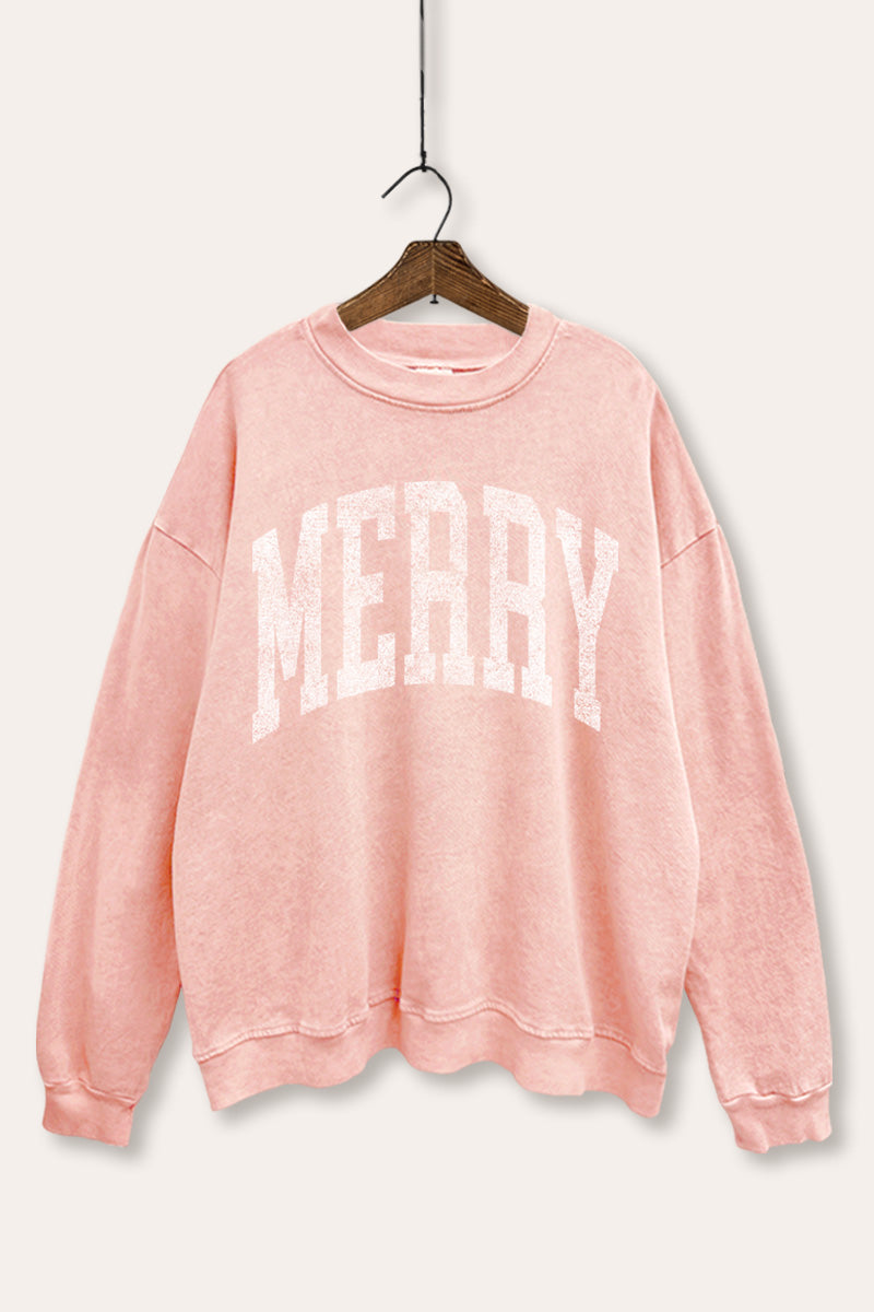 "merry" typography christmas graphic mineral wash sweatshirt
