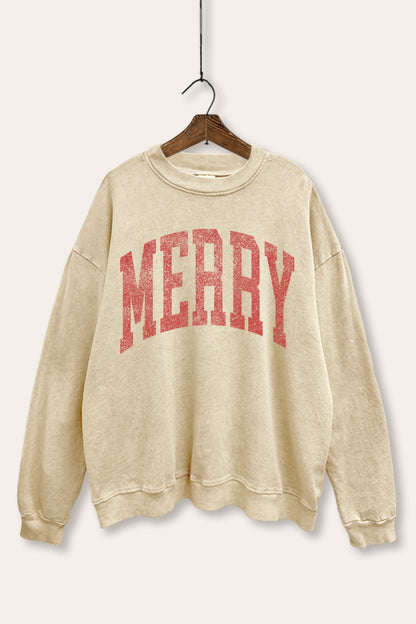 Merry Christmas Typography Mineral Wash Sweatshirt
