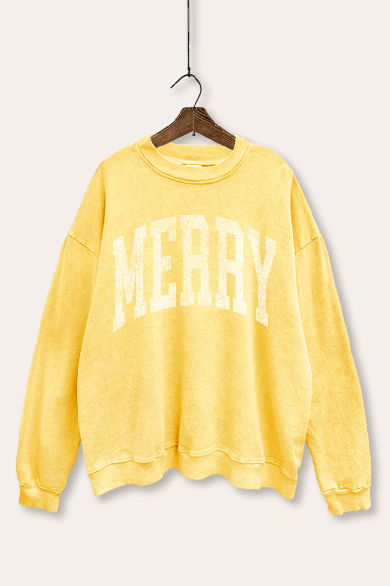 "merry" typography mineral wash graphic sweatshirt