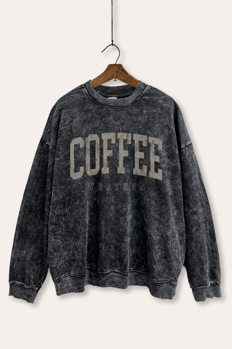 "coffee weather" graphic mineral wash sweatshirt
