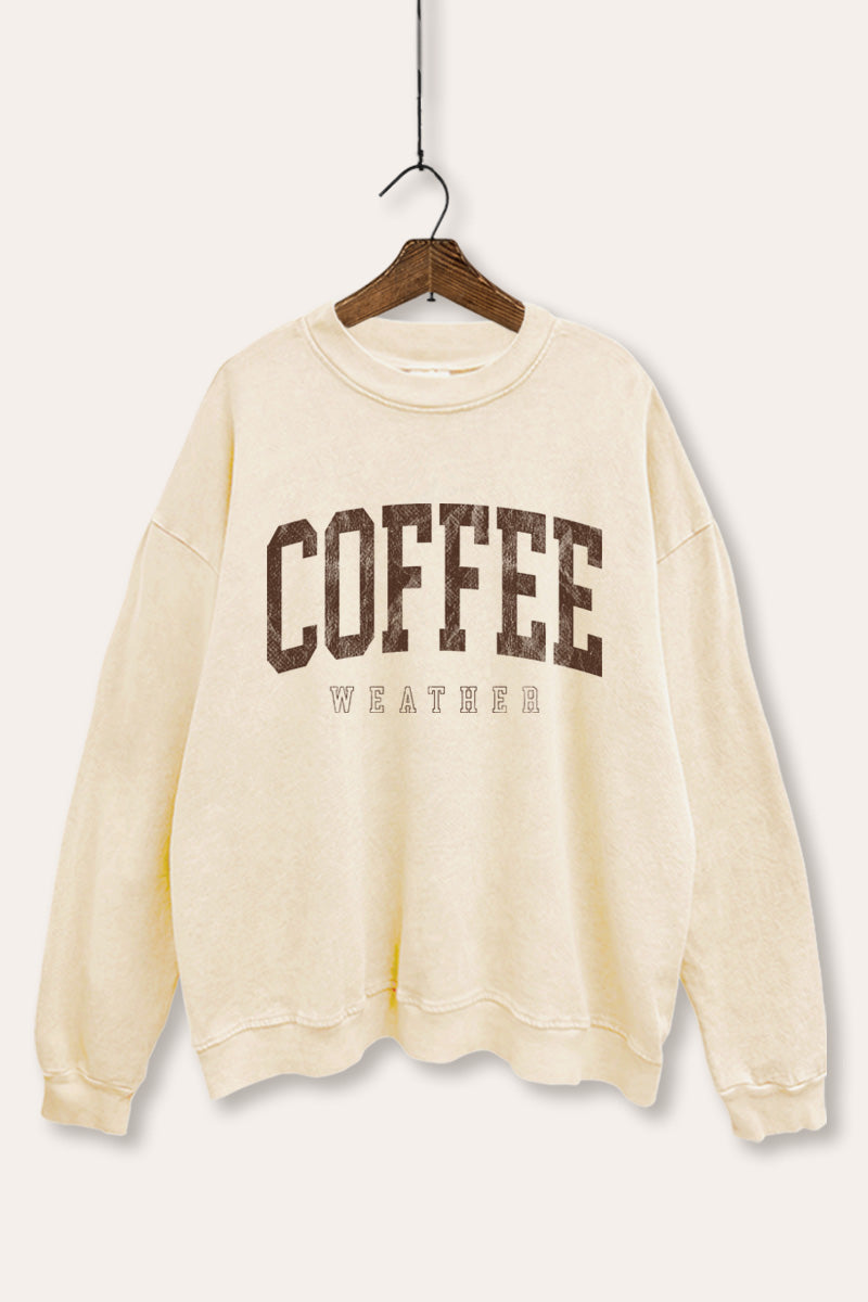 "coffee weather" graphic mineral wash sweatshirt