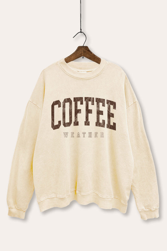 "coffee weather" graphic mineral wash sweatshirt