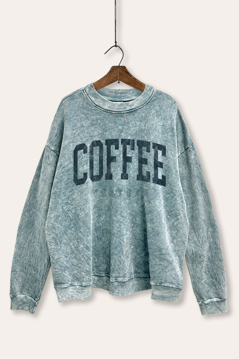 "coffee weather" graphic mineral wash sweatshirt