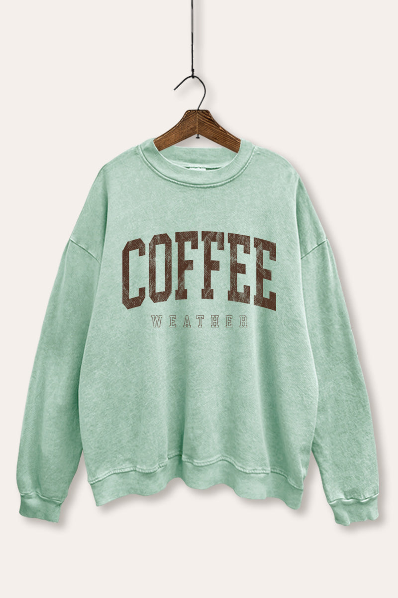 "coffee weather" graphic mineral wash sweatshirt