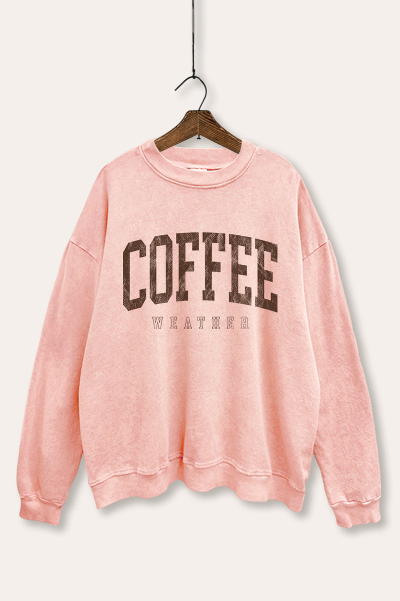 "coffee weather" graphic mineral wash sweatshirt